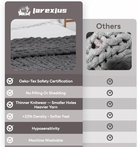 Chunky Knit Blanket for Couch, Black Gray, 40 * 50 - Image 6
