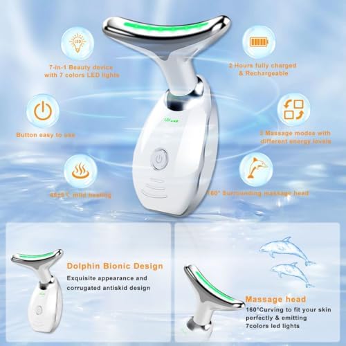 Facial Beauty Device, Face Massager Tool for Skin Care, Based on Triple Action LED, Thermal, and Vibration Technologies, Red and Blue LED Light, 7 Color Led Face and Neck Massager for Home Use - Image 2