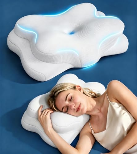 Osteo Zoned Contour Cervical Neck Pillow for Deeper Pain Relief Sleep, Q-max 3X Cooling Pillow with Non-temperature Affected Memory Foam, Ergonomic Support Pillows for Back Stomach Side Sleeper, White by OSTEO
