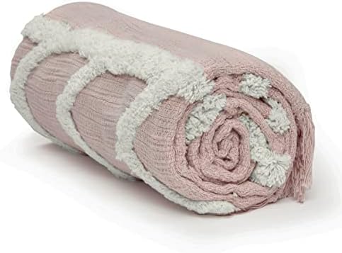 Americanflat 50x60 Throw Blanket - Soft and Breathable Cotton Throw Blanket for Couch, Bed, Chair - Decorative Blankets Perfect for Home, Office, or Outdoor Use - Pink Tufted Design by Americanflat