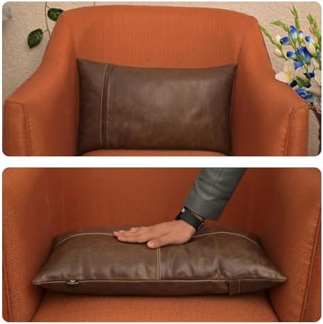 LL LEATHER LOVERS 100% Lambskin Leather Pillow Cover - Sofa Cushion Case - Decorative Throw Covers for Living Room & Bedroom, Chiku Brown Plain Pack of 1-10X18 Inch - Image 6