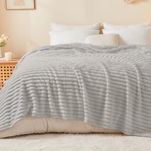 BEDELITE Ribbe Blankets Queen Size for Bed, Light Grey, 90"x90" - Image 2