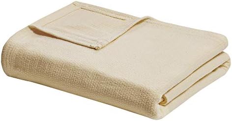 Madison Park Freshspun Basketweave Luxury Cotton Blanket Yellow 66x90" Twin Size Basketweave Premium Soft Cozy 100% Cotton For Bed, Couch or Sofa by MADISONPARK