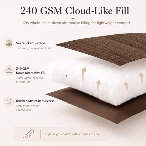 CozyLux Oversized Queen Comforter Set, 7-Piece Brown Seersucker, 98 x 98 in - Image 3
