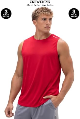 DEVOPS 3 Pack Sleeveless Men's Muscle Shirts Dry Fit Tank Top Gym - Image 6