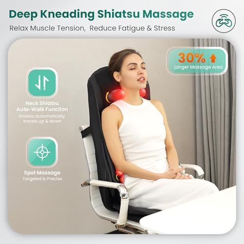 Snailax Shiatsu Neck Back Massager with Heat, Massage Chair Pad with Compression, Height-Adjustable Neck Massage Rollers Chair Seat Massager, Gifts for Men, Women - Image 3