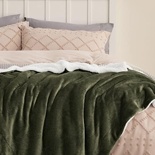 Bedsure GentleSoft Sherpa Fleece Blankets King Size for Bed, Non-Heated, Thick and Warm Throw for Women and Men, Soft Fuzzy Plush King Blanket for Winter, Olive Green, 108x90 Inches - Image 4