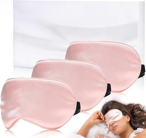 Sleep Mask Silk Eye Mask for Sleeping, Super Soft Blackout Eye Mask for Women Men, Side Sleeper Covers for Sleeping with Adjustable Straps, Travel Sleep Mask, 3 Pack by L%C3%93VFEIFAN