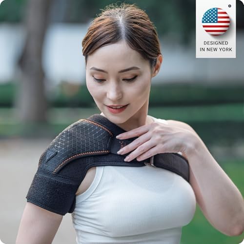FIGHTECH Rotator Cuff Shoulder Brace for Women and Men - 2 Sizes - Shoulder Support - Pain Relief - Copper Black - Small (Chest 29-35" Bicep 9-12") - Image 6