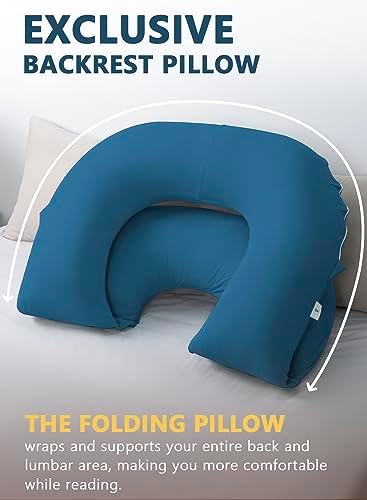 INSEN Reading Pillow, Back Pillow for Sitting in Bed and Couch, Gaming Pillow for Adults, Sit Up Support for Bed, Soft Jersey Cotton, Blue - Image 5