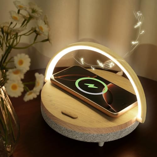Bedside Table LED Night Light with Wireless Charger and Bluetooth Speaker, Desk Lamp As Sleep Aid White Noise Machine and Phone Holder, Great Birthday Gifts for Girlfriend, Women（Music Upgrade） by LightUpExquisiteLife