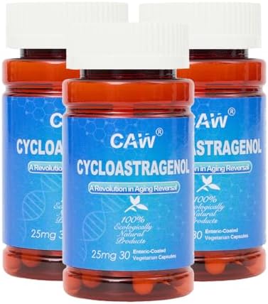 CAW Telomere Support Supplement | Hypersorption Cycloastragenol | 25Mg 30Enteric-Coated Capsules 3 Bottles by CAW