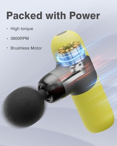 Morelax Mini Massage Gun Portable Deep Tissue Muscle Percussion Massager, Electric Handheld Sport Massager with 6 Massage Heads 4 Speed, Best Gift (Yellow) - Image 2