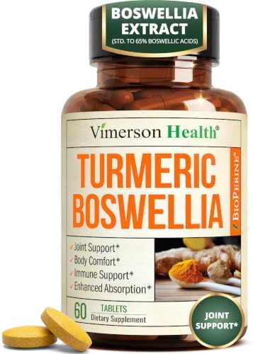 Boswellia Serrata Turmeric Curcumin Supplement: Organic Tumeric, Boswellia Extract, Ginger & BioPerine for Max Absorption – Inflammation & Joint Supplements for Men & Women – Non-GMO – 60 Tablets by VimersonHealth