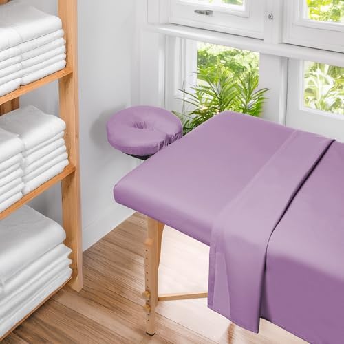 Saloniture 3-Piece Microfiber Massage Table Sheet Set - Premium Facial Bed Cover - Includes Flat and Fitted Sheets with Face Cradle Cover - Lavender - Image 6