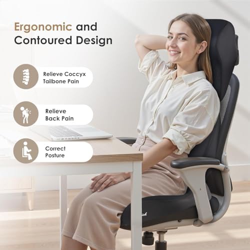 FLORICH Upgraded 3-in-1 Memory Foam Car Seat Cushion Set with Lumbar Support & Neck Pillow, Washable Driving Seat Cushion for Back & Sciatica Pain Relief, Non-Slip Seat Cushion for Car, Office-Black - Image 4