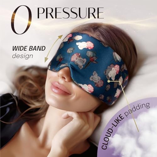 Silk Sleep Mask Soft Pressureless: 100% Mulberry Silk for Eye Skin Anti Wrinkles, Large Size for Total Blackout, Adjustable Wide Velcro Ear Cover, Print - Image 5