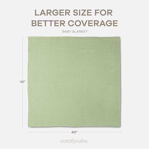Comfy Cubs Waffle Weave Baby Blanket - 40” x 40” Cotton Blanket with Textured Design - Lightweight Swaddle for Bed, Crib, Stroller, or Couch - Soft and Cozy Cover for Toddlers, Boys & Girls - Sage - Image 4