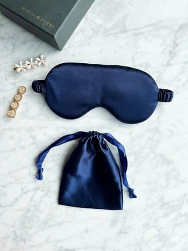 [1 Pack] QSYW Sleep Masks, Satin Eye Mask for Sleeping - Silky Eye Masks Bulk with Storage Bag & Elastic Strap,Dark Blue - Image 2