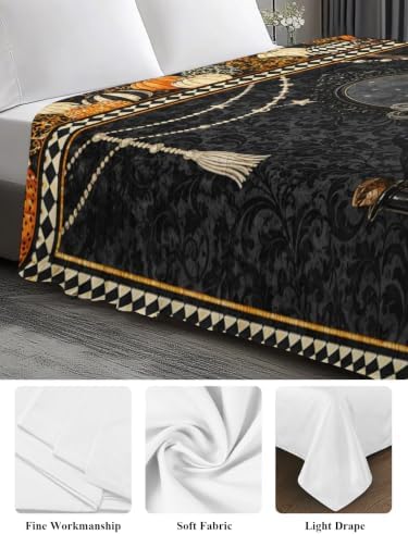 Halloween Queen Flat Sheet Pumpkin Book Flat Sheets Only Soft Breathable Bedding Top Sheets Luxury Hotel Quality Broom Crystal Ball Plaid Queen Bed Sheet for All Season Bedroom Dorm Halloween Decor - Image 3