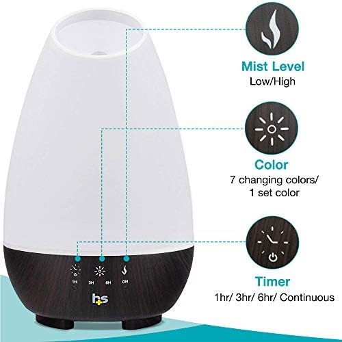 HealthSmart 500ML Essential Oil Diffuser for Large Rooms, Cool Mist Humidifier and Aromatherapy Diffuser, Adjustable Timer, Mist Mode and 7 LED Light Colors, White (Pack of 1) - Image 6