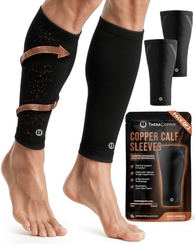 TheraCopper Copper Calf Compression Sleeve for Women & Men (Large, 2 Pack) by TheraCopper