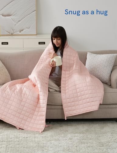YnM Cooling Weighted Blanket for Adults, 15lbs Heavy Bed Throw for One Person of 140lbs, Perfect for Hot Sleepers or Warm Climates with Rayon/Glass Beads(48x72 Inches,Twin/Full Bed, Pink Rose) - Image 4