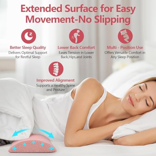 Cozyhealth - 2.95" H*18.7" L - Soft Small Lumbar Pillow for Sleeping, Memory Foam Back Lumbar Support Cushion for Lower Back Pain Relief Bed Waist Sleep Support Pillow for Side, Back (Pink, Small) - Image 2