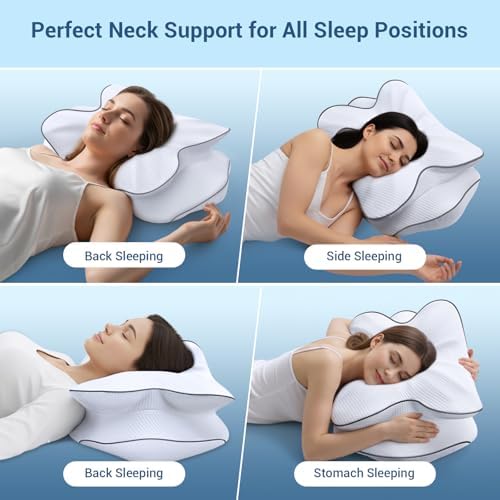 AZBESTPRO Memory Foam Cervical Pillow for Neck Support & Pain Relief, Butterfly Ergonomic Design – 24×15.75×5.7 Inches, Removable 100% Polyester Pillowcase, Suitable for Side & Back Sleepers (Grey) - Image 6