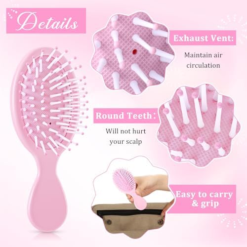 60 Pcs Pink Mini Hair Brushes Bulk for Women Pink Party Favors Soft Bristles Adds Shine Scalp Massage and Detangling Travel Hair Combing for Homeless Spa Party Favors - Image 3