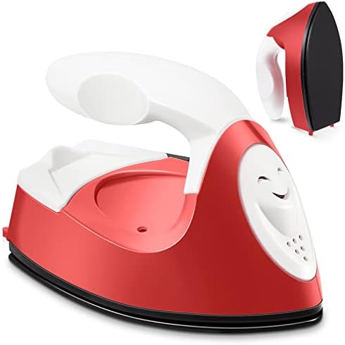 Honoson Mini Craft Iron Mini Heat Press Small Iron 3.93 x 2.36 x 2.76 in Portable Handy Tiny Flatiron with Charging Base Accessory for Fuse Bead Patch DIY Heat Transfer Vinyl(Red) by Honoson