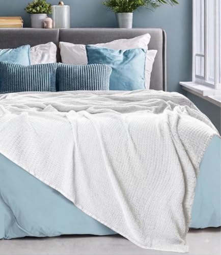 HILLFAIR 100% Combed Cotton Blanket– King Bed Blanket– Soft Cozy Warm Multipurpose Throws for Luxury Home Decor– 90 x 108 inch King Size Cotton Blankets for Beds- Bed Blankets for All Season- White - Image 7