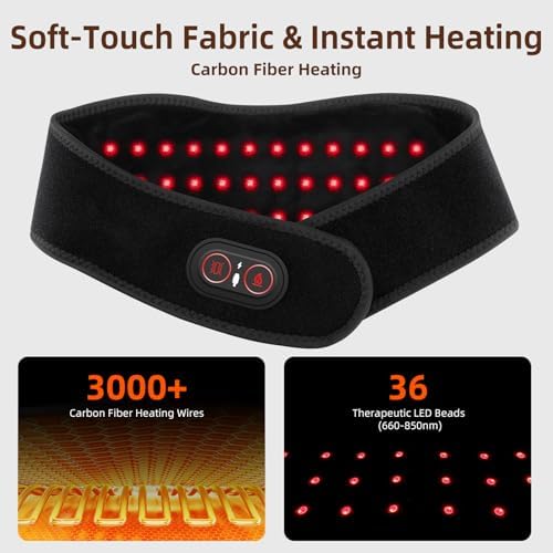 Cordless Neck Heating Pad for Pain, Neck Massager with 660nm 850nm Red Light, Heated Neck Wrap with 3000mAh Rechargeable, 3 Levels Heat & Massage, Black - Image 3