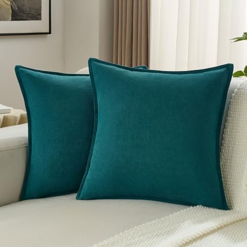 FUTEI Pack of 2 Chenille Throw Pillow Covers 22x22 Inch, Teal by FUTEI