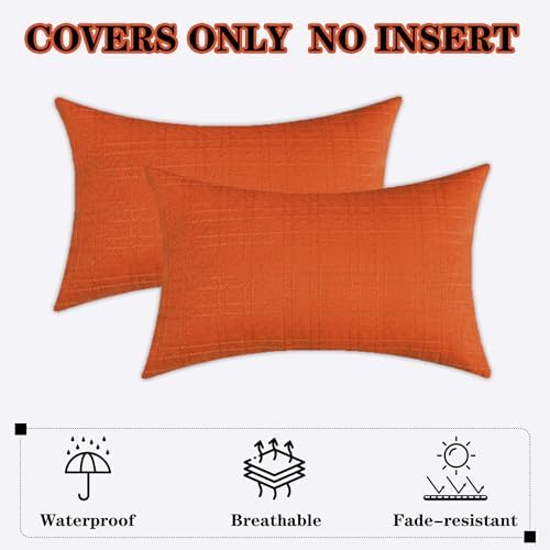 Kevin Textile Outdoor Waterproof 14”x24” Pillow Covers 2 Pack, Orange - Image 7