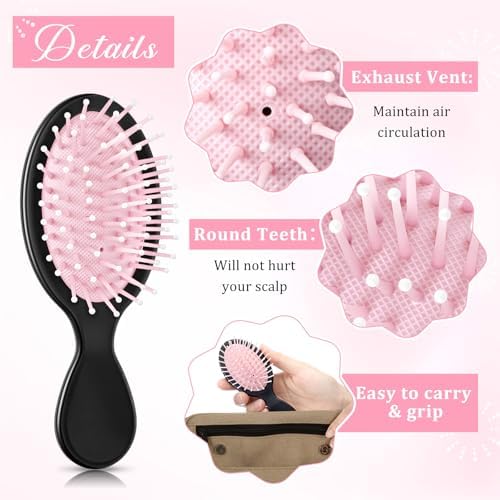 60 Pcs Black Pink Mini Hair Brushes Bulk Travel Wet Dry Hair Combs Pocket Detangling Compact for Spa Sleepover Birthday Bridal Shower Bachelorette Party Favors Homeless - Image 3