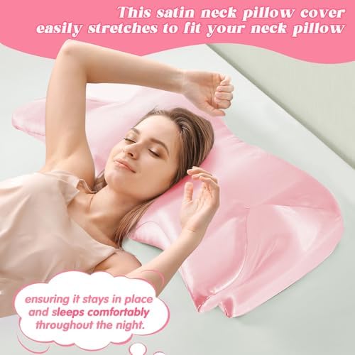 P Pothuiny Pink Satin Cervical Pillow Case Cover 1-Pack with Zipper - Image 5