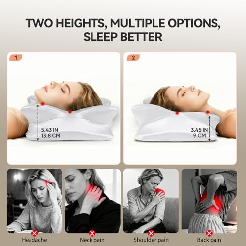 2-Pack Cervical Neck Pillow for for Neck Support,Ergonomic Memory Foam Contour Pillow with Wrinkle-Resistant Silky Satin Fabric Cover,Orthopedic Bed Pillow for Side,Back,Stomach Sleepers,White - Image 4