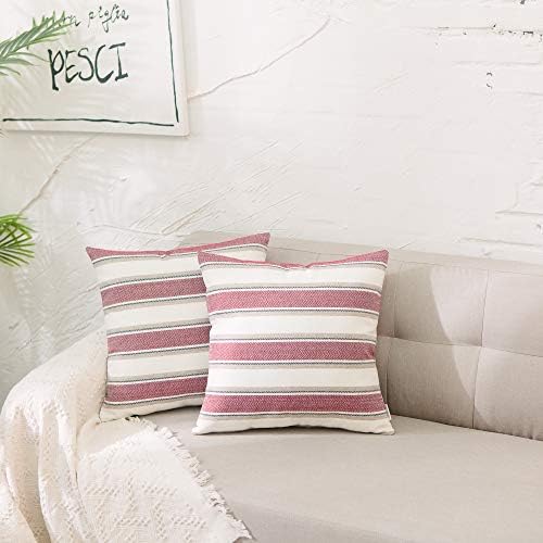 Stripe Throw Pillow Cover Case Faux Linen Big Size Decorative Throw Cushion Cover Multi Color Pillowcase with Smooth Hidden Zipper for Sofa Bed Car Red White 1 Piece 28"x 28" - Image 5