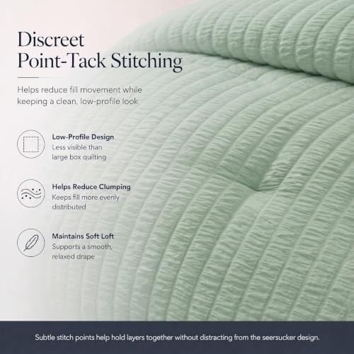 CozyLux Queen Comforter Set, 7 Pieces Sage Green Seersucker Bed in a Bag - Image 4