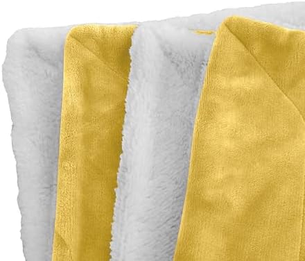 Elegant Comfort Luxury Ultra-Plush Velvet Touch Fleece Throw Soft, Warm, Cozy| Micromink Sherpa-Backing Reversible Blanket for Bed, Sofa and Couch, Solid Yellow - Image 3