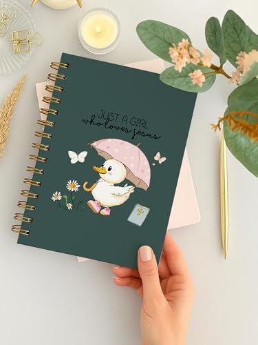 Cute Christian Spiral Notebooks - Just a Girl Who Loves Jesus Spiral Journaling Notebook for Daily Writing Bible Study, Kawaii Duck Religious Christian Journals Gifts for Daughter-DarkGreen396 - Image 3
