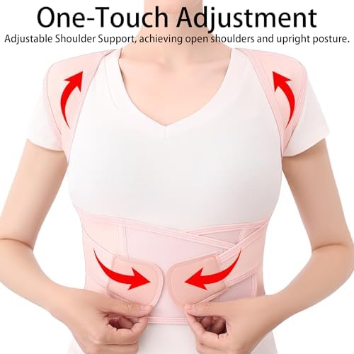 Posture Corrector for Women and Men Back Brace Upper Support Straightener Shoulder Adjustable Breathable Hunchback Pain Workout Lumbar Office Computer Daily Wear Invisible Under Clothes Pink Large - Image 3