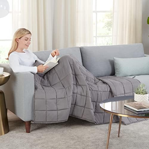 Serta Zen Rest Wrinkle Resistant Adult Heavy Weighted Throw Blanket Filled with Glass Beads, 12 lbs (48 in x 72 in), Grey - Image 5