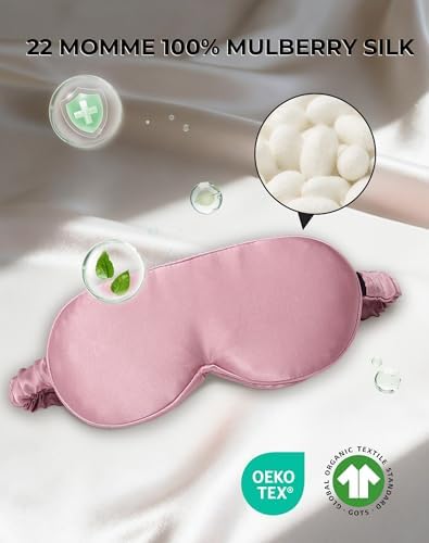 SilkSilky 100% 22 Momme Mulberry Silk Sleep Mask, Pale Mauve - Image 2