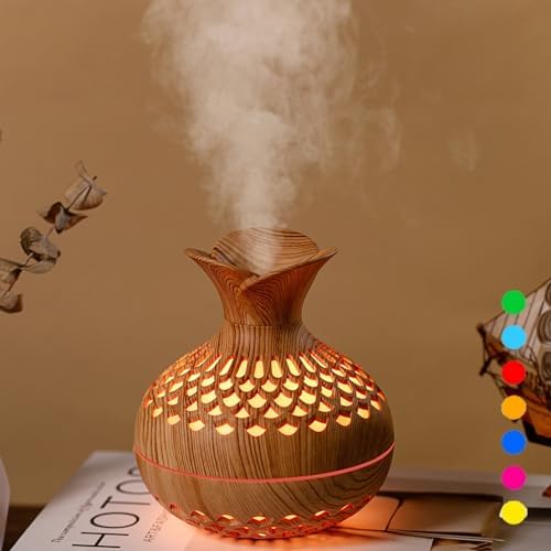 Colorful Cool Mini Humidifier, Flower Shape USB Personal Desktop Humidifier for Car, Office Room, Bedroom,etc. 2 Mist Modes, 7 colors,Super Quiet (Lightwood) by Vromoon
