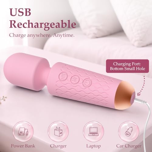 Upgraded Cordless Rechargeable Handheld Massager, 20 Modes 8 Speeds, Premium Silicone Rose Pink Small Mini Massager Tool Device for Stress Away, Hand Held Massage to Relax Full Body Muscle On-the-Go - Image 3