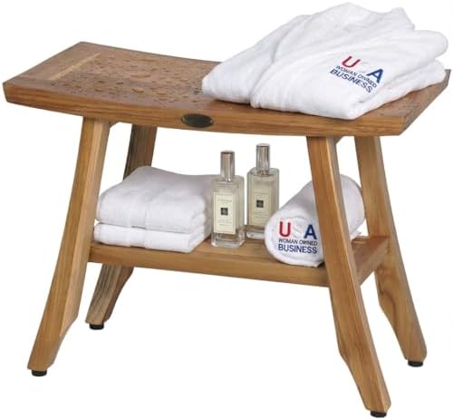 EcoDecors 24-Inch Brown Teak Shower Bench, Solid Wood, Waterproof by EcoDecors
