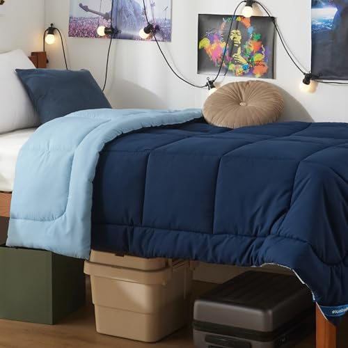 Bedsure Twin Comforter Duvet Insert, All Season Bed Comforter, Quilted Down Alternative Duvet, Box Stitched Comforters with Corner Tabs, Machine Washable, 68 x 88 Inches (Navy Blue/Blue) by Unknown