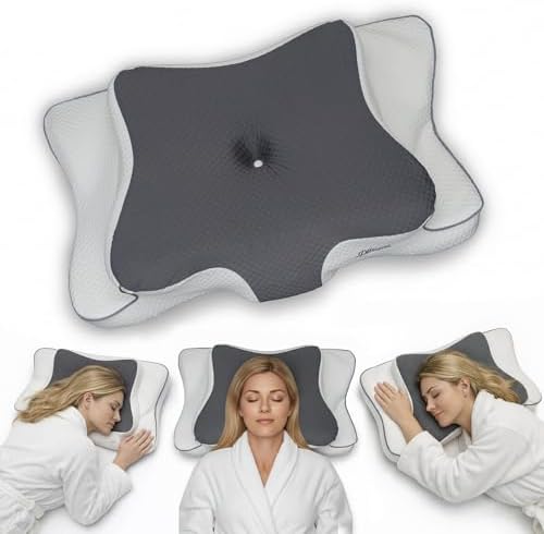 Cervical Neck Pillow for Sleeping – Cooling Memory Foam Cervical Pillow for Side Sleepers and Back Sleepers – Contour Ergonomic Neck Support (Grey/White, Cooling) by Unknown